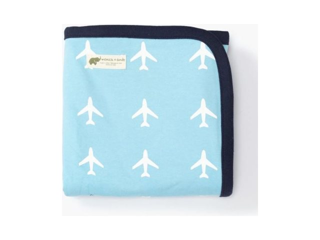 Baby Coming Home blanket with an airplane print