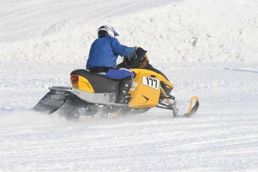 Snowmobile on a snowy trail