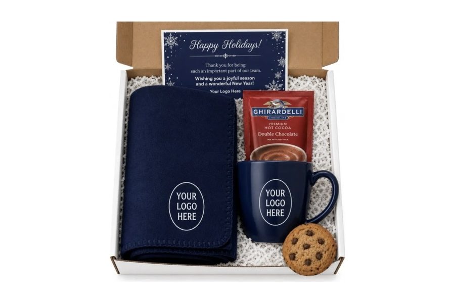 Fleece Blanket, Mug, Hot Cocoa and Cookie