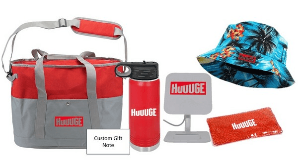 Huuuge Games VIP appreciation kit shipped to a Miami event with tropical-themed contents