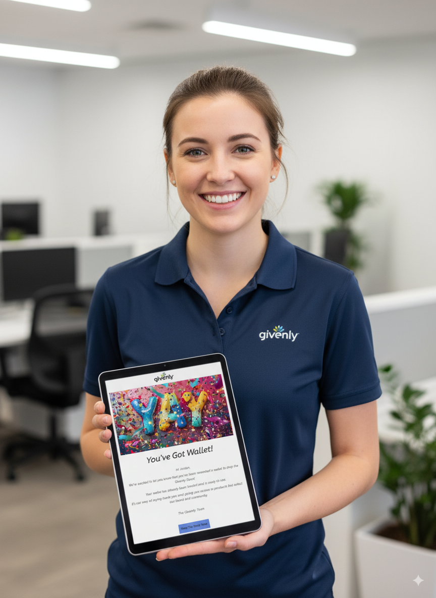 Employees engaging with branded swag and rewards